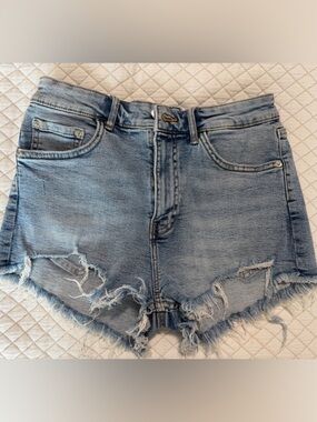 Zara Light Blue Distressed Denim Cutoff Shorts
